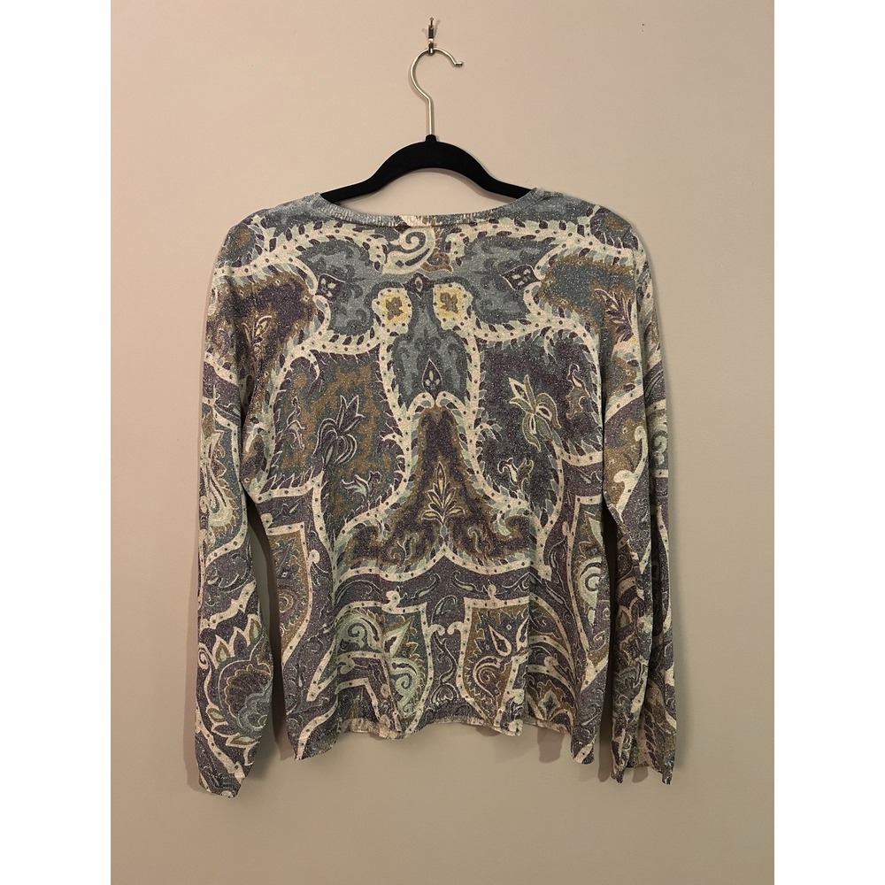Koret Tapestry Metallic‎ Printed Long Sleeve Silk Blouse Size Petite Medium - Picture 3 of 10